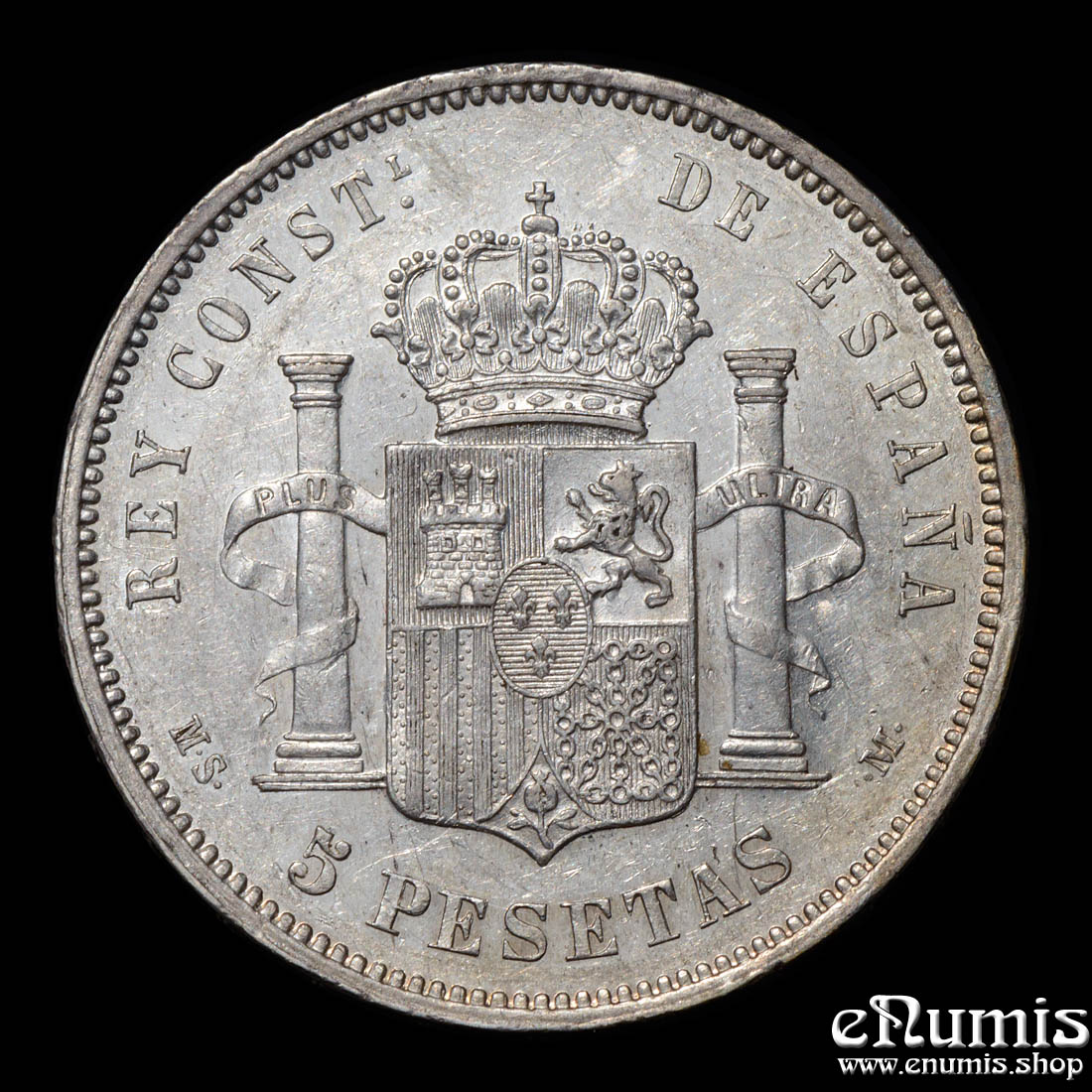 SPAIN, Alfonso XII, 5 Pesetas 1883 MS-M, XF-UNC