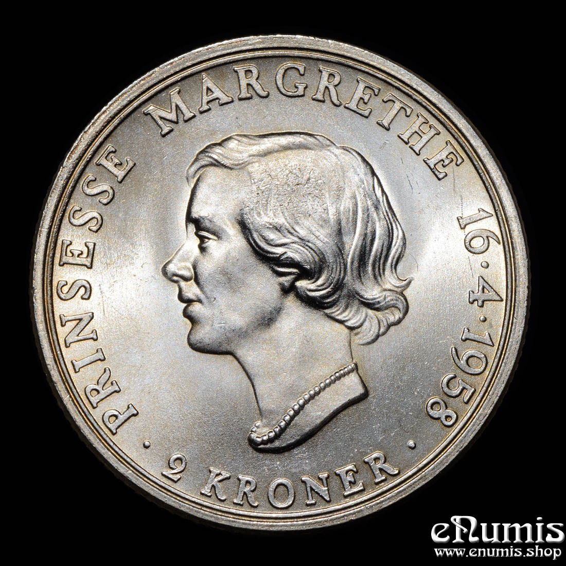 DENMARK, Frederick IX, 2 Kroner 1958, Princess Margrethe’s 18th Birthday, UNC DENMARK, Frederick IX, 2 Kroner 1958, Princess Margrethe’s 18th Birthday, UNC