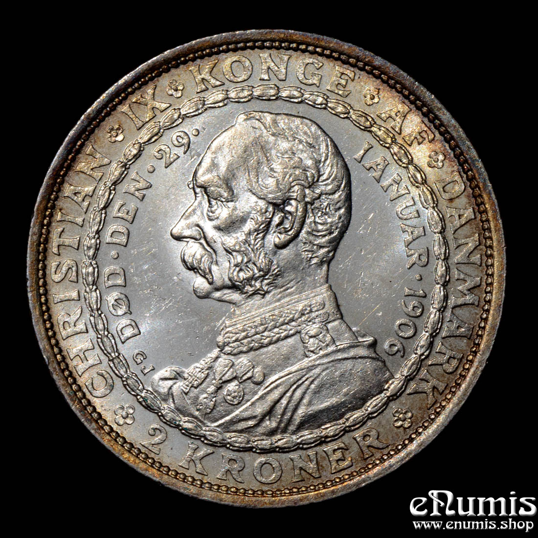 DENMARK, Frederick VIII, 2 Kroner 1906, Accession of the King, UNC