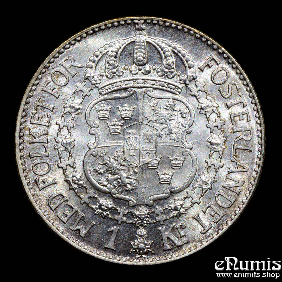 SWEDEN, Gustaf V, 1 Krona 1937, silver, UNC