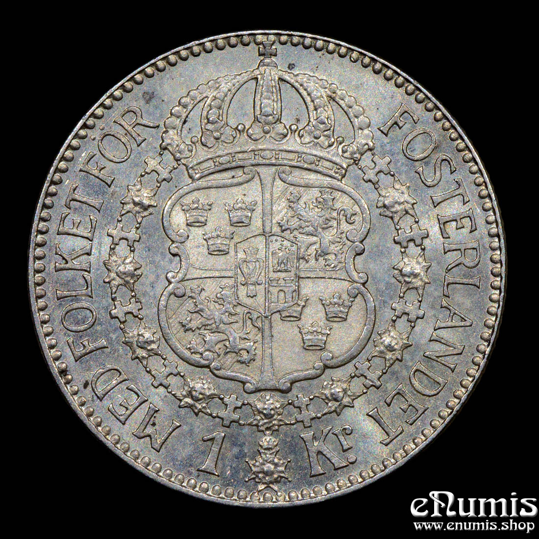 SWEDEN, Gustaf V, 1 Krona 1915, Two bars on W, Rare!, aUNC