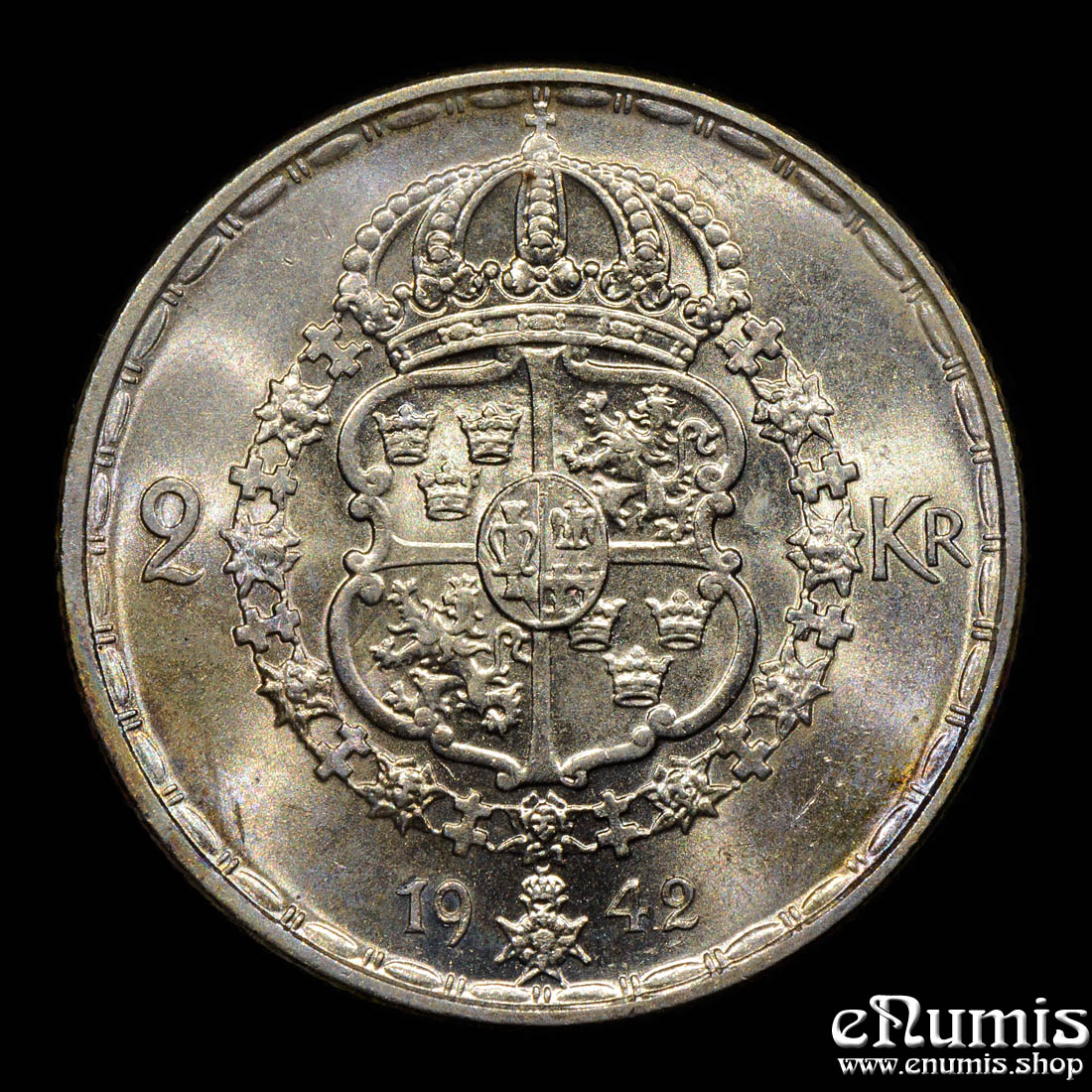 SWEDEN, Gustaf V, 2 Kronor 1942, silver, aUNC/UNC