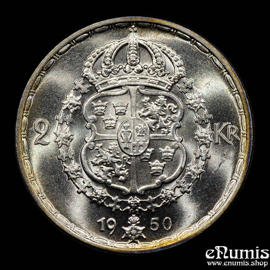 SWEDEN, Gustaf V, 2 Kronor 1950, silver, UNC