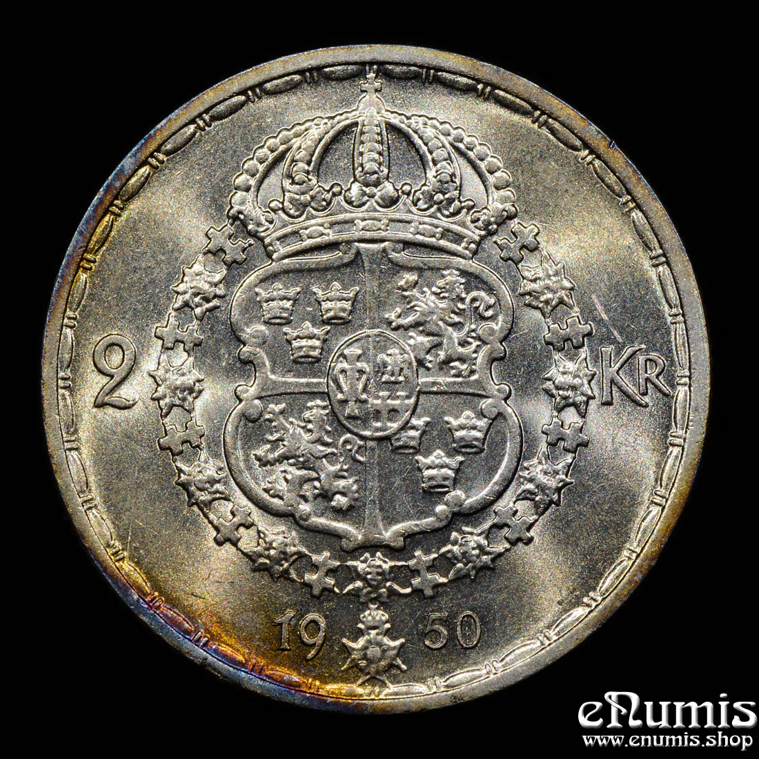 SWEDEN, Gustaf V, 2 Kronor 1950/1, silver, aUNC/UNC