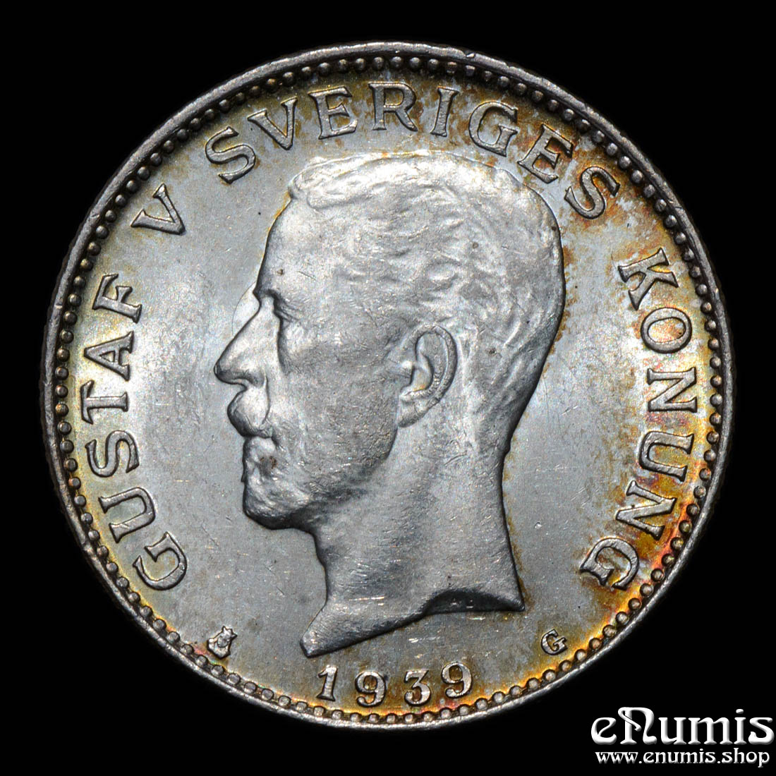 SWEDEN, Gustaf V, 1 Krona 1939, silver, UNC
