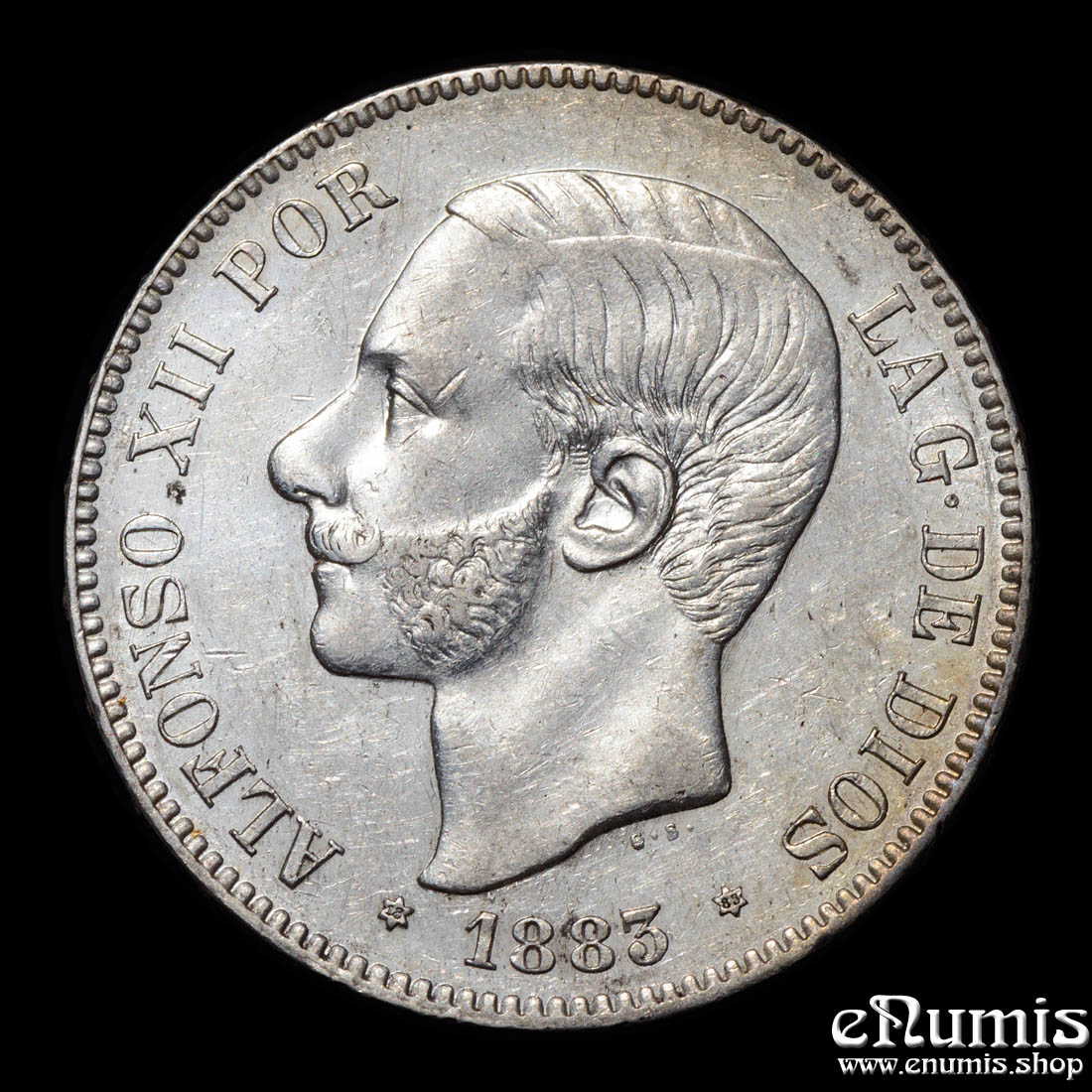 SPAIN, Alfonso XII, 5 Pesetas 1883 MS-M, XF-UNC