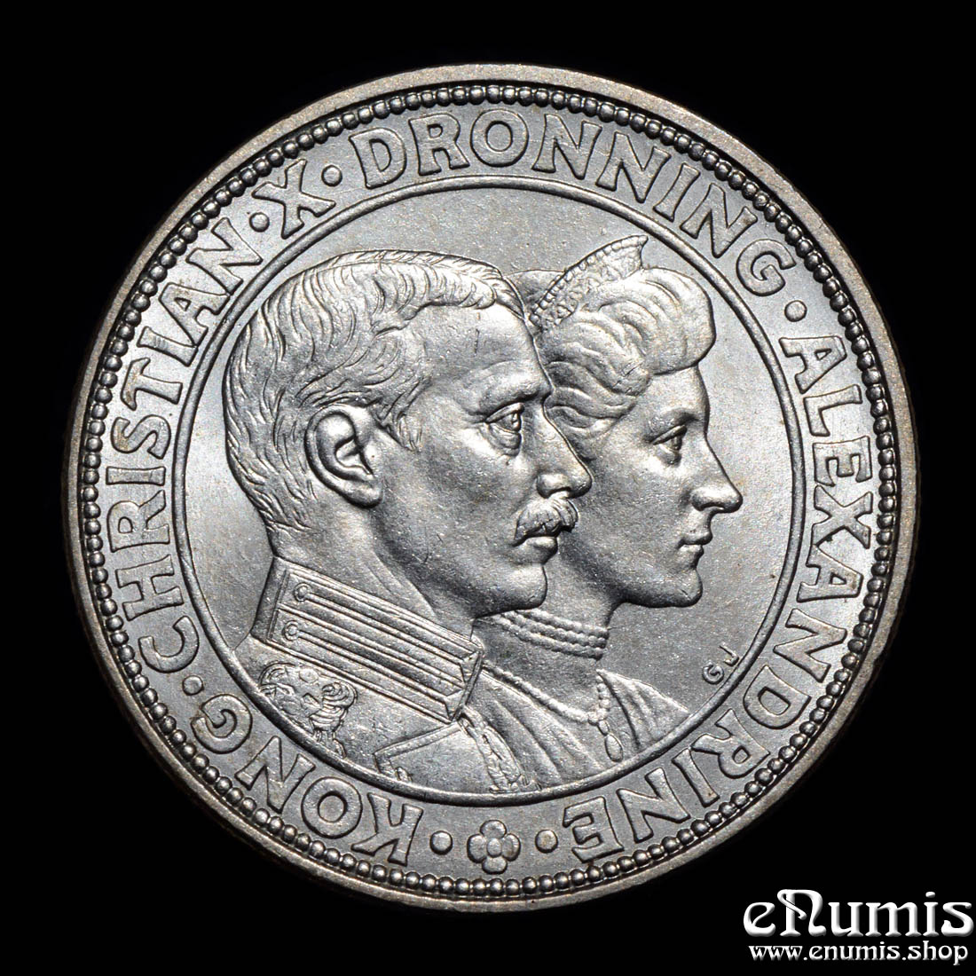 DENMARK, Christian X, 2 Kroner 1923, Silver Wedding Anniversary, UNC DENMARK, Christian X, 2 Kroner 1923, Silver Wedding Anniversary, UNC