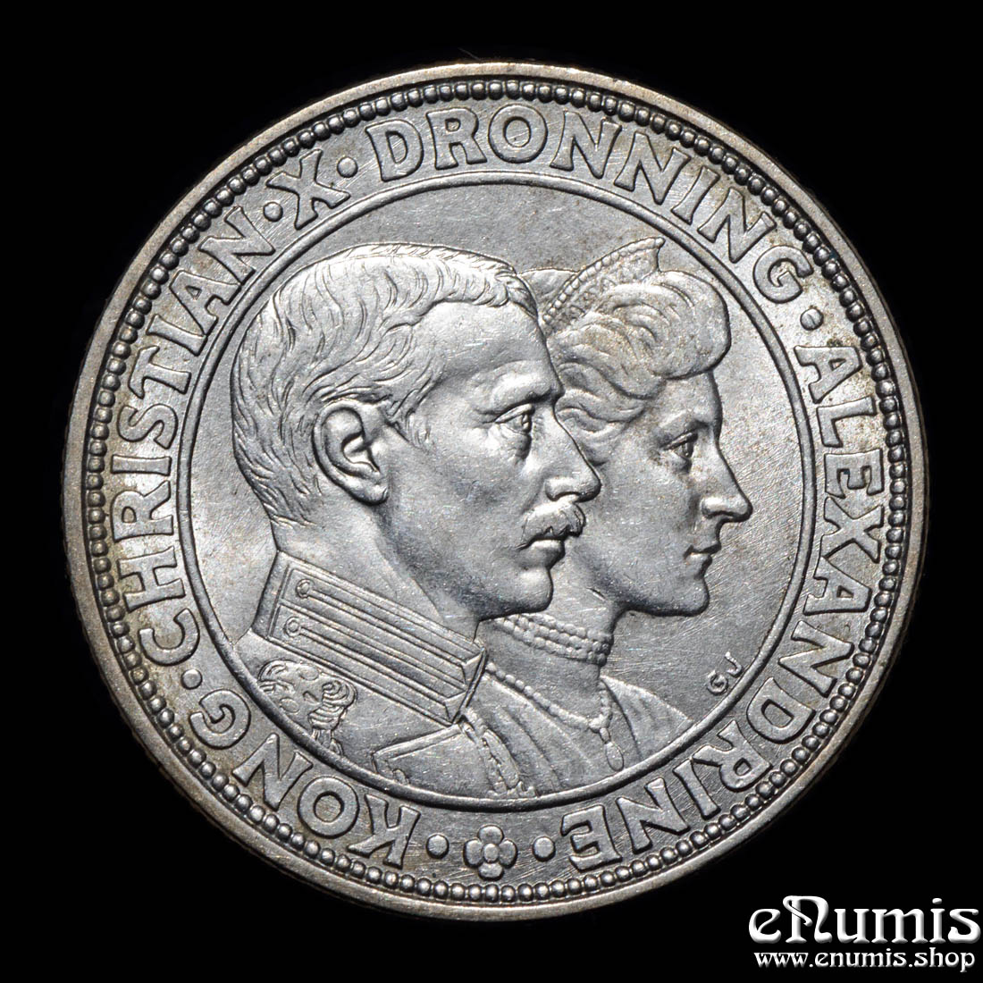 DENMARK, Christian X, 2 Kroner 1923, Silver Wedding Anniversary, UNC