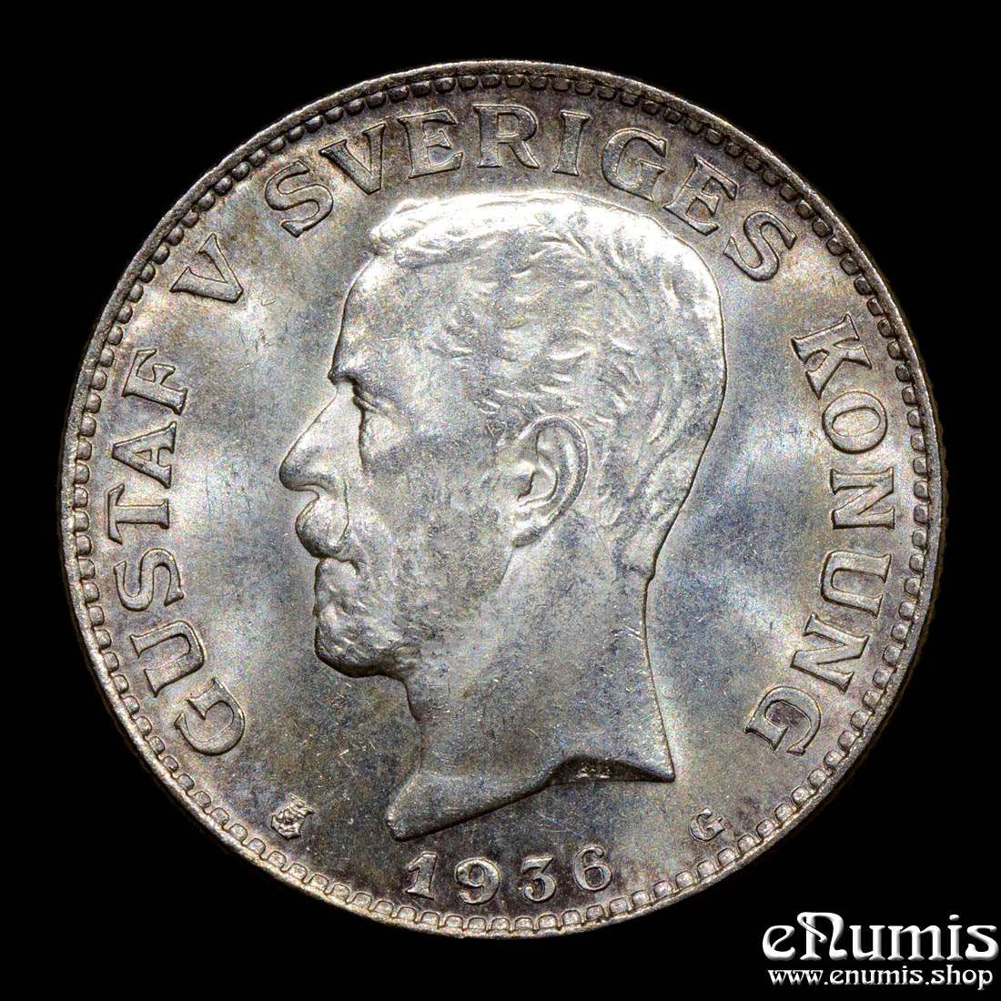 SWEDEN, Gustaf V, 1 Krona 1936, silver, UNC