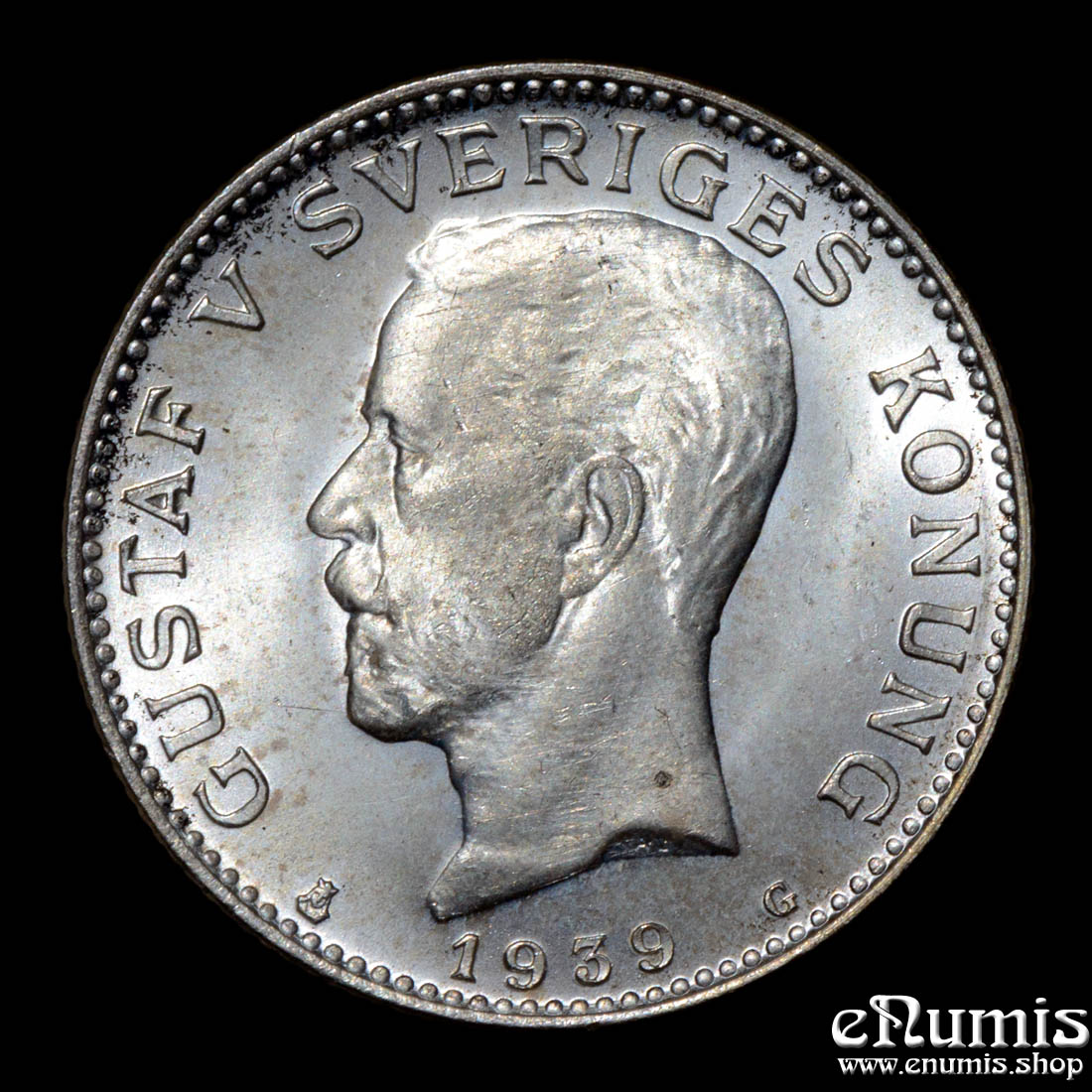 SWEDEN, Gustaf V, 1 Krona 1939, silver, UNC