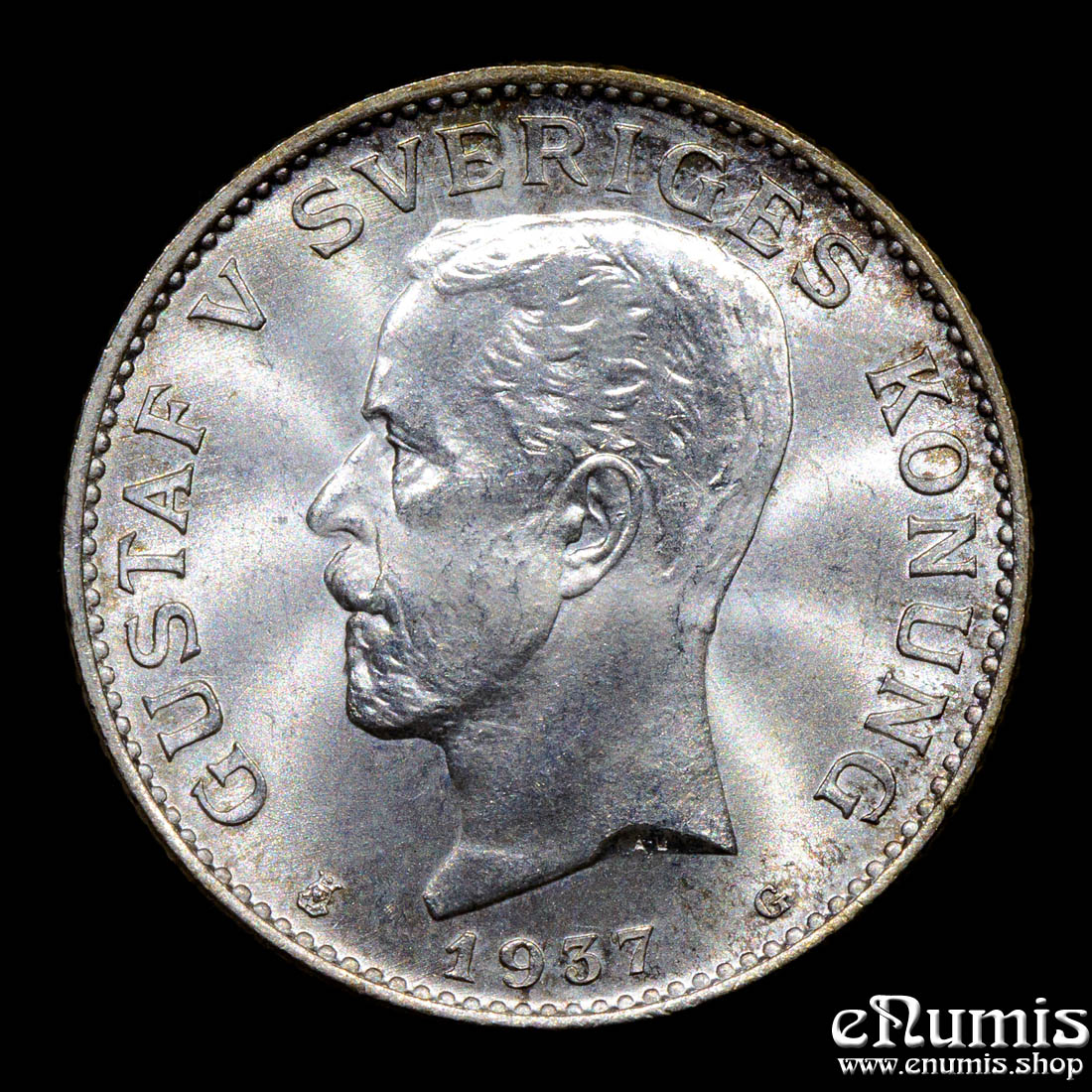 SWEDEN, Gustaf V, 1 Krona 1937, silver, UNC