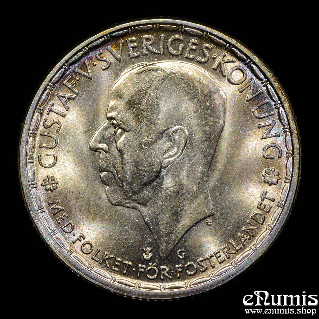 SWEDEN, Gustaf V, 2 Kronor 1945 G, silver, UNC