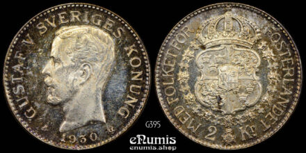 SWEDEN, Gustaf V, 2 Kronor 1930, prooflike, aUNC