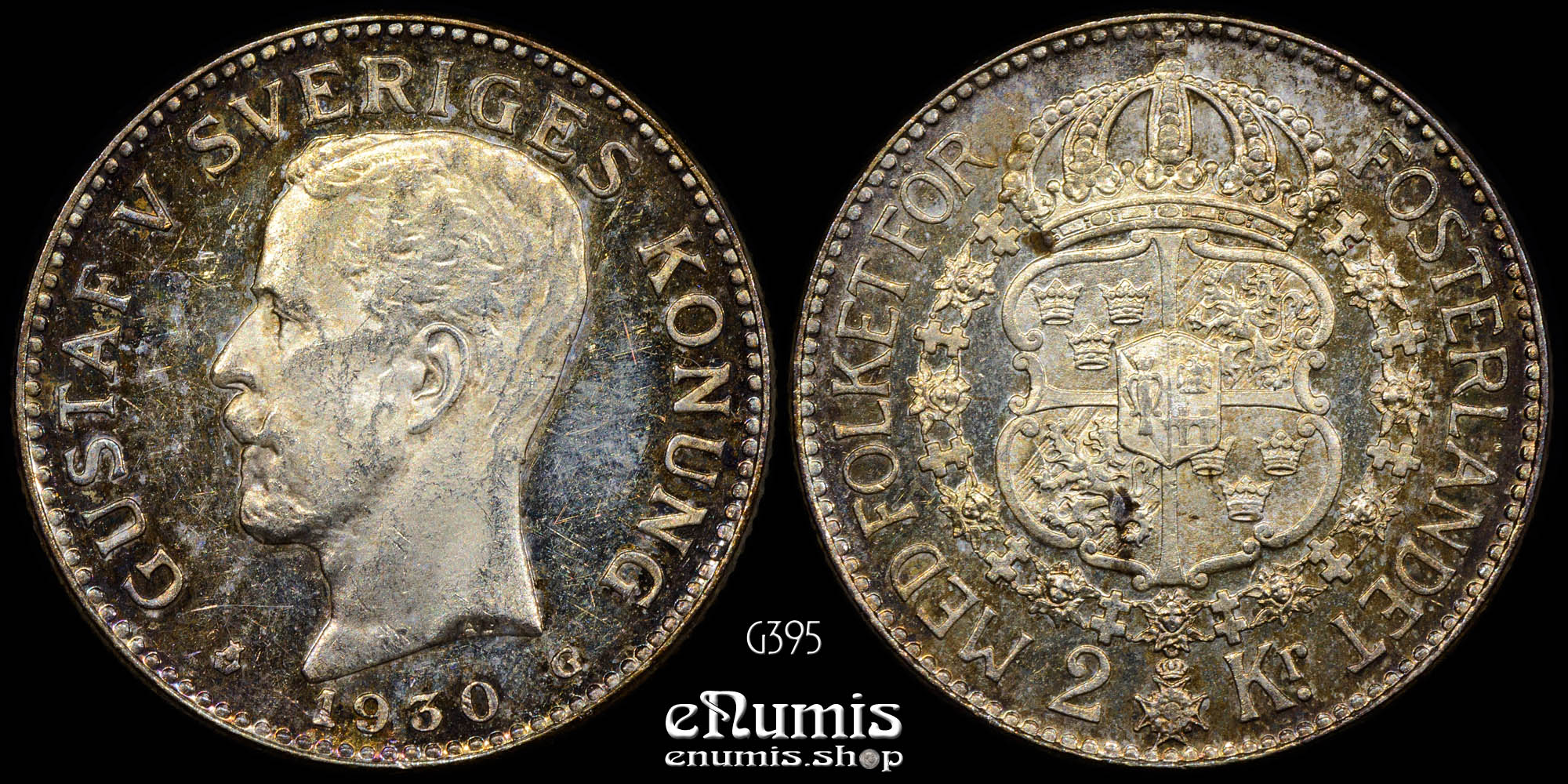 SWEDEN, Gustaf V, 2 Kronor 1930, prooflike, aUNC
