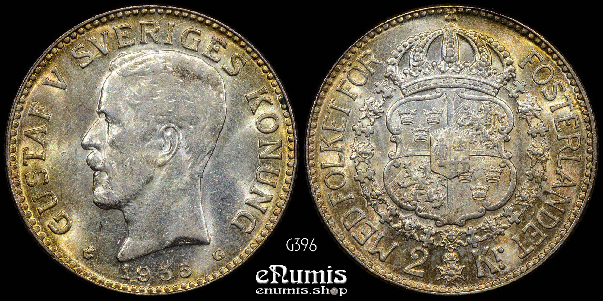 SWEDEN, Gustaf V, 2 Kronor 1935, aUNC