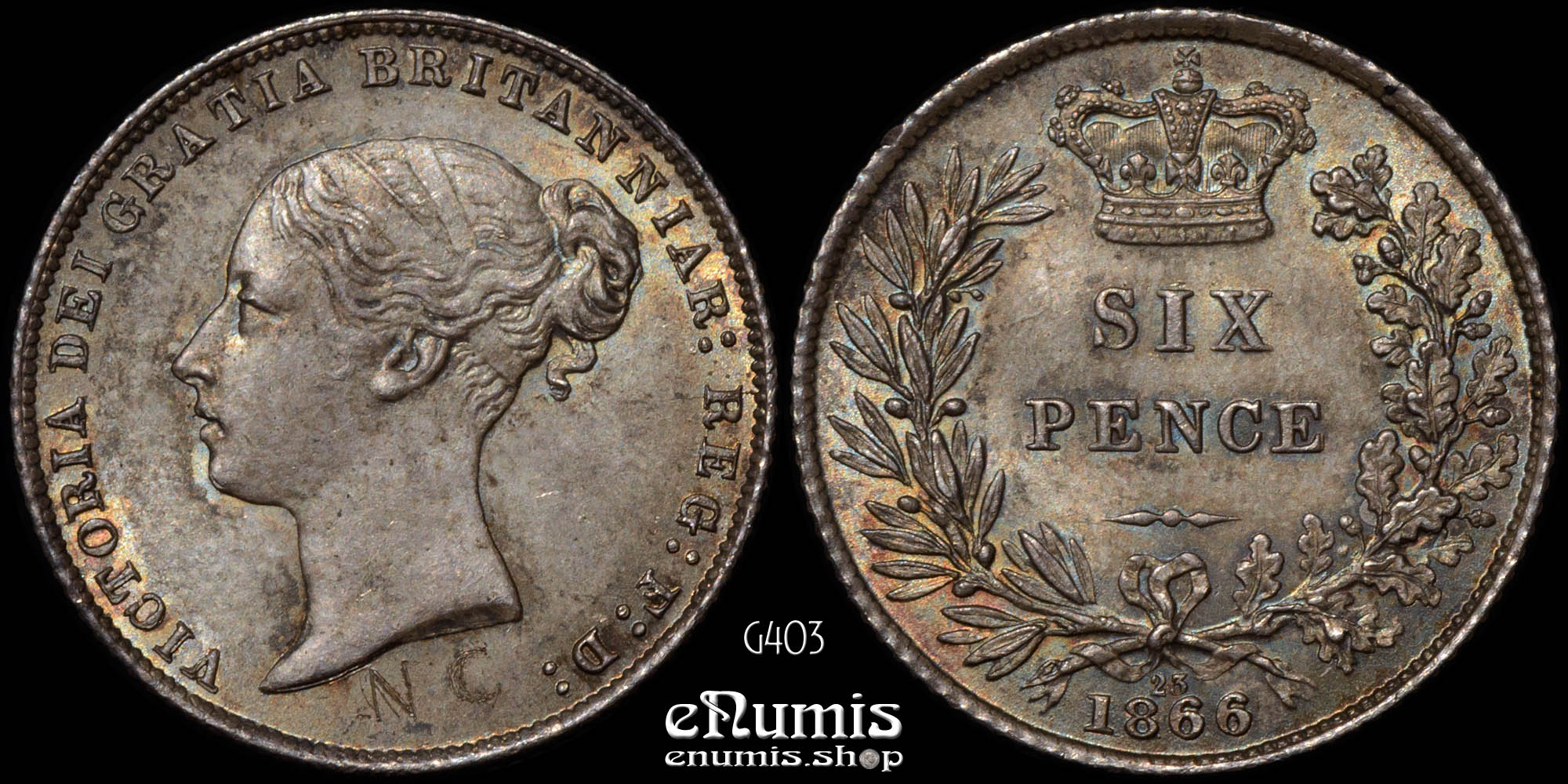 Great Britain, Victoria, Sixpence 1866, die number 23, UNC