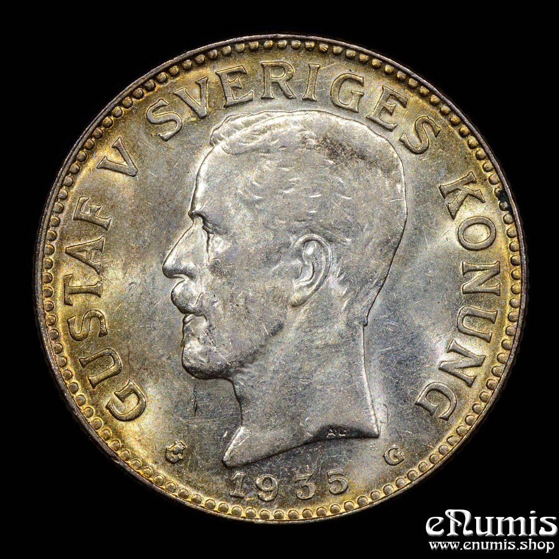 SWEDEN, Gustaf V, 2 Kronor 1935, aUNC