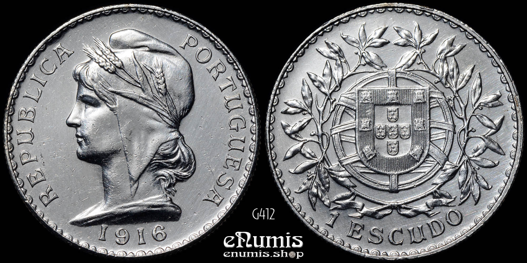 PORTUGAL, 1 Escudo 1916, silver, XF-UNC