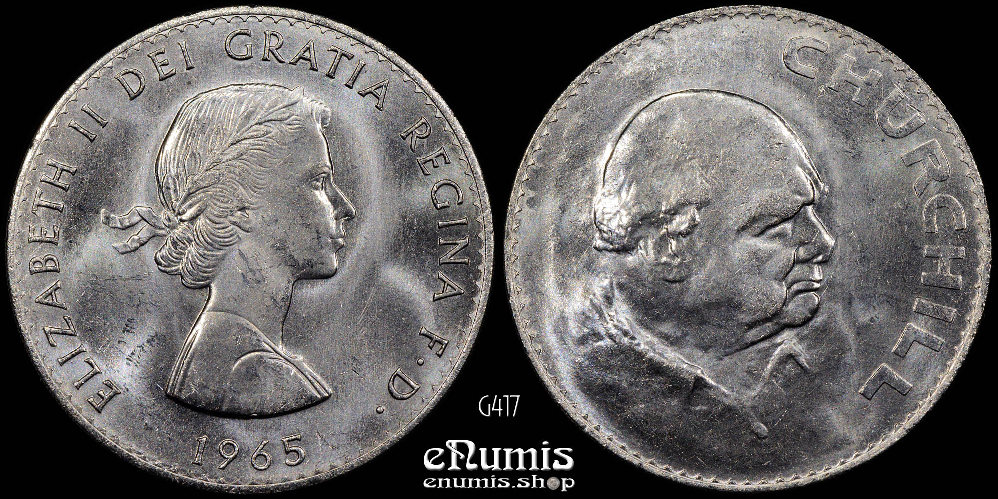 Great Britain, Elizabeth II, Crown 1965, Churchill, UNC Great Britain, Elizabeth II, Crown 1965, Churchill, UNC