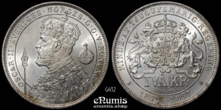 SWEDEN, Oscar II, 2 Kronor 1897, Silver Jubilee, UNC