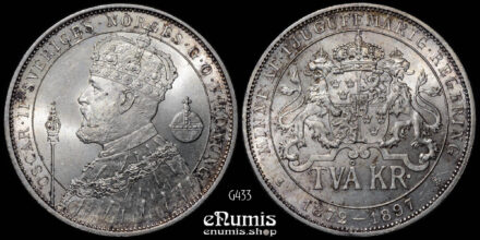 SWEDEN, Oscar II, 2 Kronor 1897, Silver Jubilee, UNC