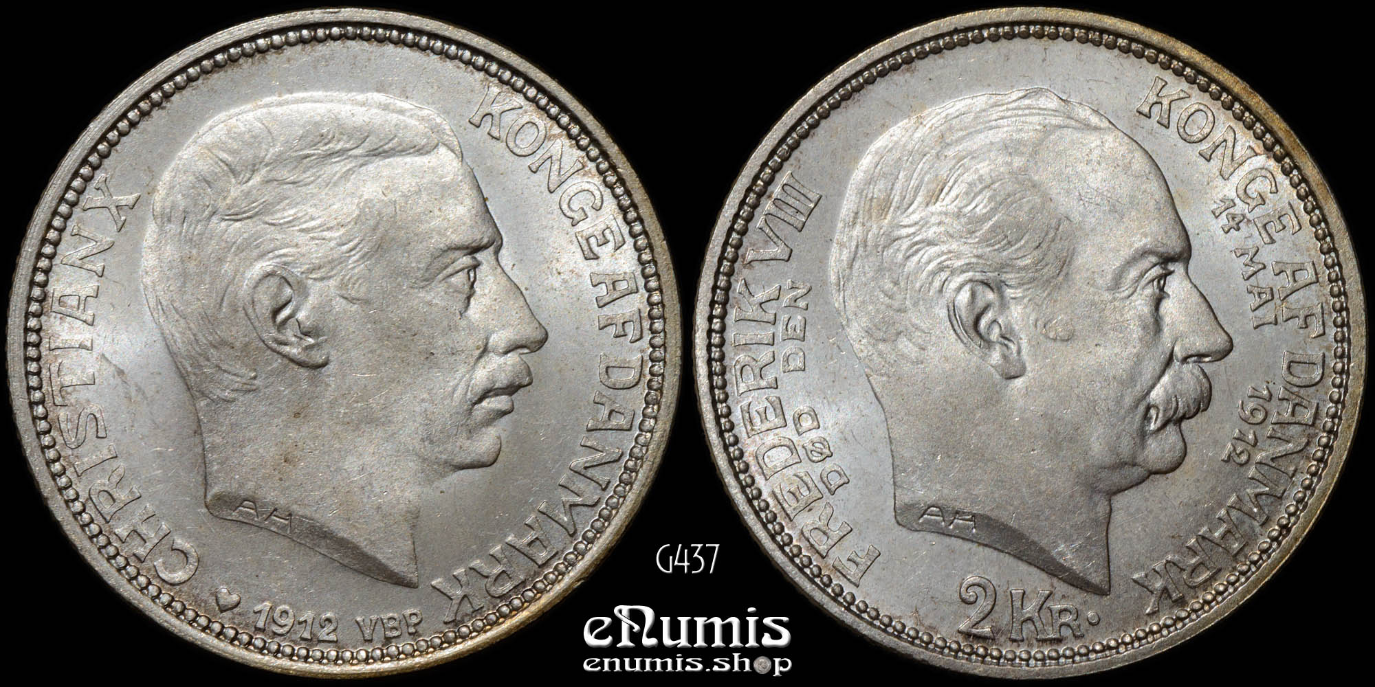 DENMARK, Christian X, 2 Kroner 1912, Death of Frederik VIII, UNC