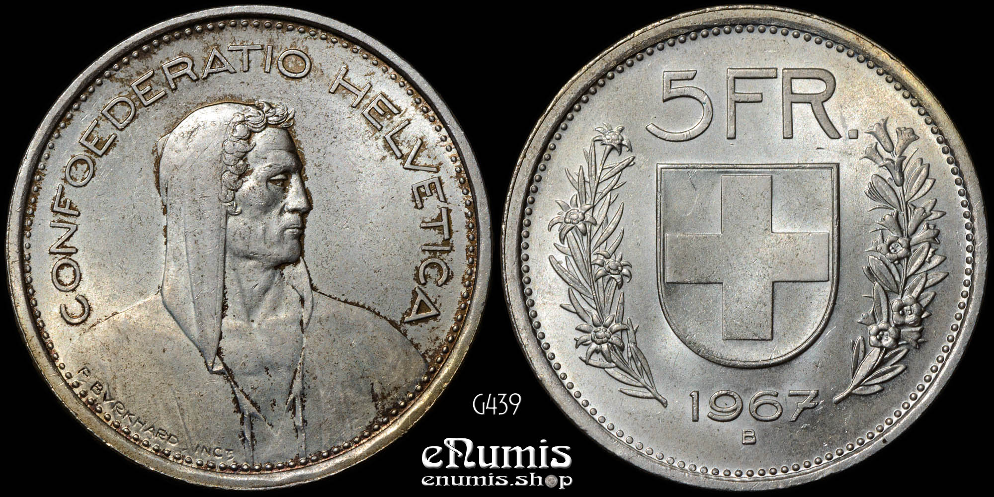 Switzerland, 5 Francs 1967 B, silver, UNC