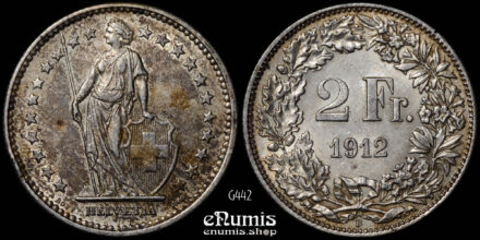Switzerland, 2 Francs 1912 B, silver, XF+