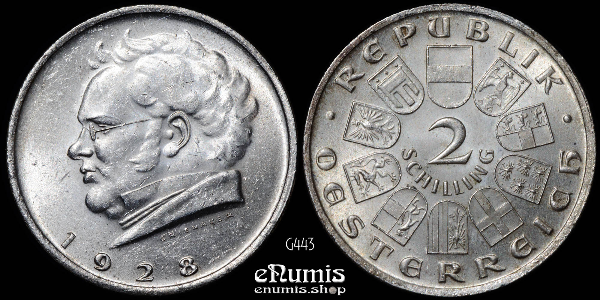 AUSTRIA, 2 Schilling 1928, Franz Schubert, UNC