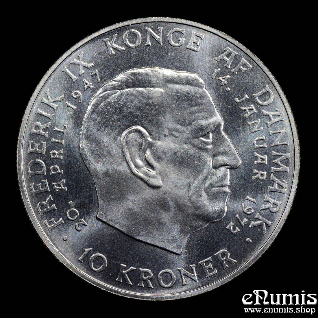 DENMARK, Margrethe II, 10 Kroner 1972, Accession of the Queen, UNC