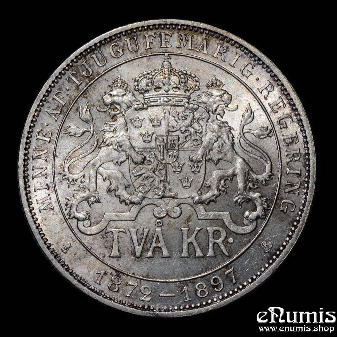 SWEDEN, Oscar II, 2 Kronor 1897, Silver Jubilee, UNC