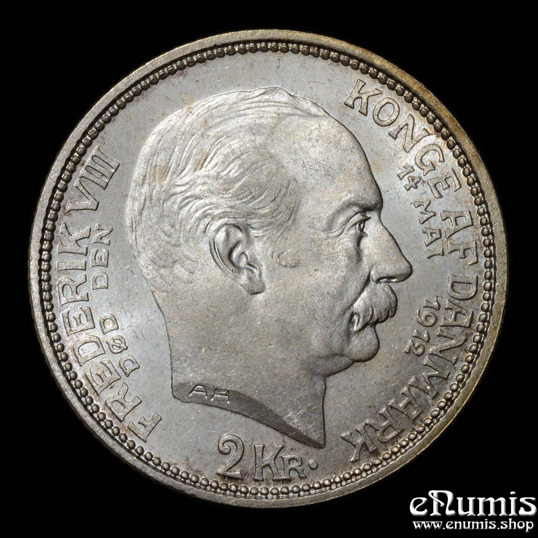 DENMARK, Christian X, 2 Kroner 1912, Death of Frederik VIII, UNC