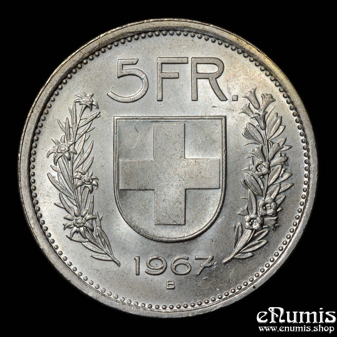 Switzerland, 5 Francs 1967 B, silver, UNC