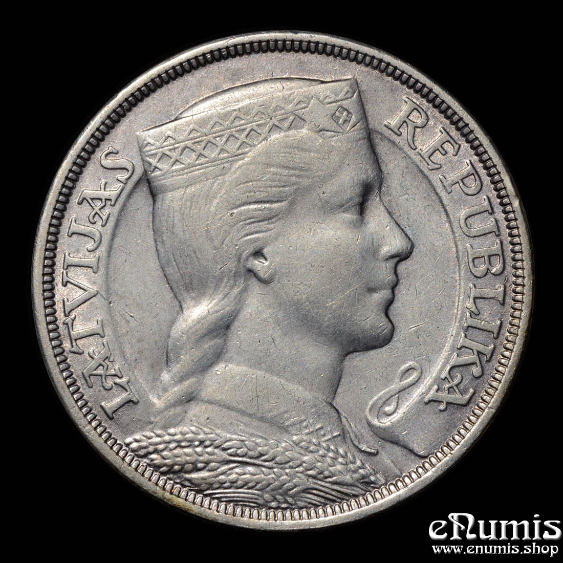 LATVIA, 5 Lati 1932, silver, better year, XF-UNC LATVIA, 5 Lati 1932, silver, better year, XF-UNC