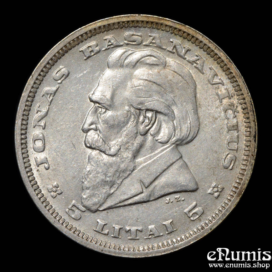 LITHUANIA, 5 Litai 1936, Basanavicius, aUNC