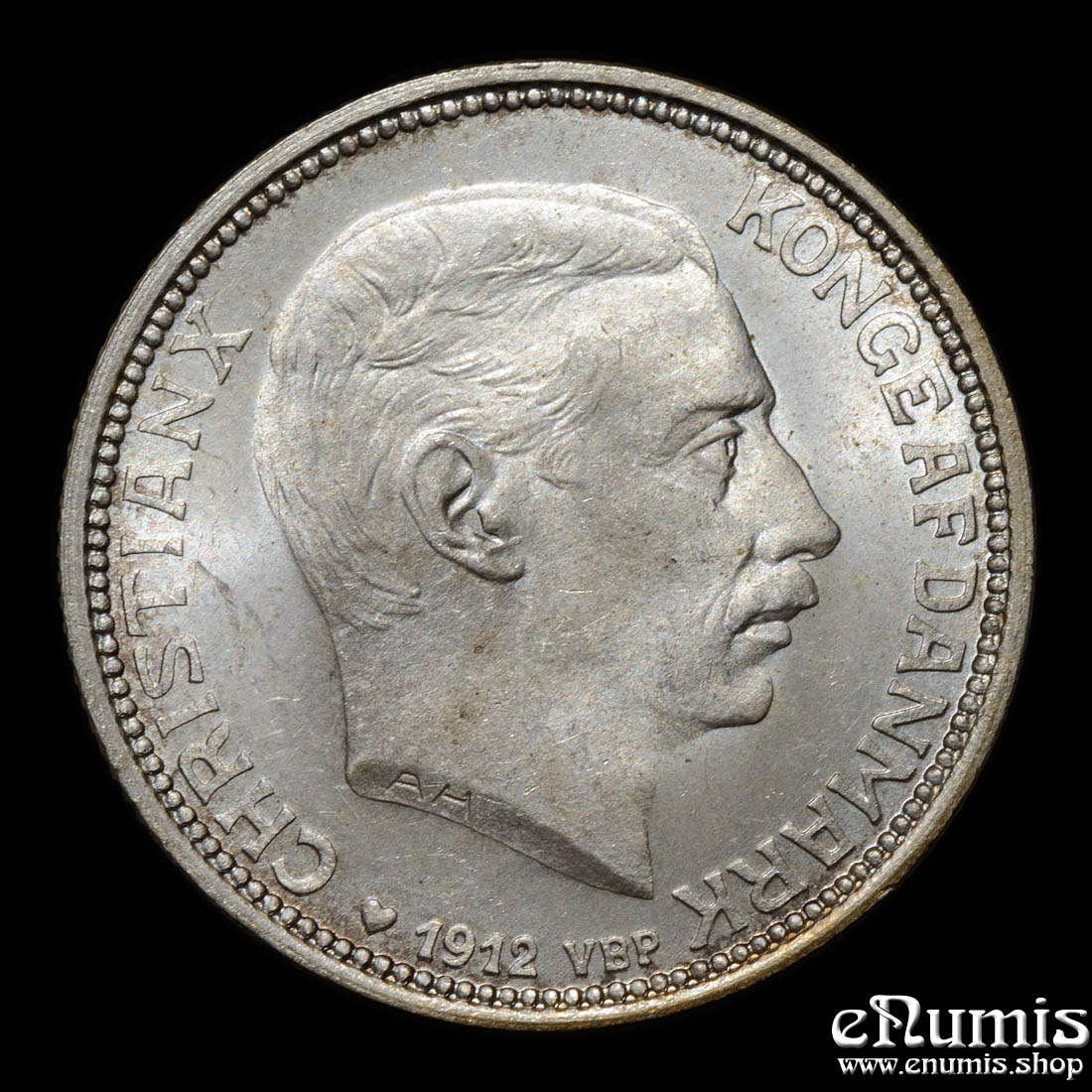 DENMARK, Christian X, 2 Kroner 1912, Death of Frederik VIII, UNC