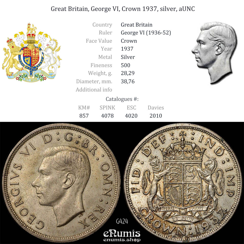 Great Britain, George VI, Crown 1937, silver, aUNC