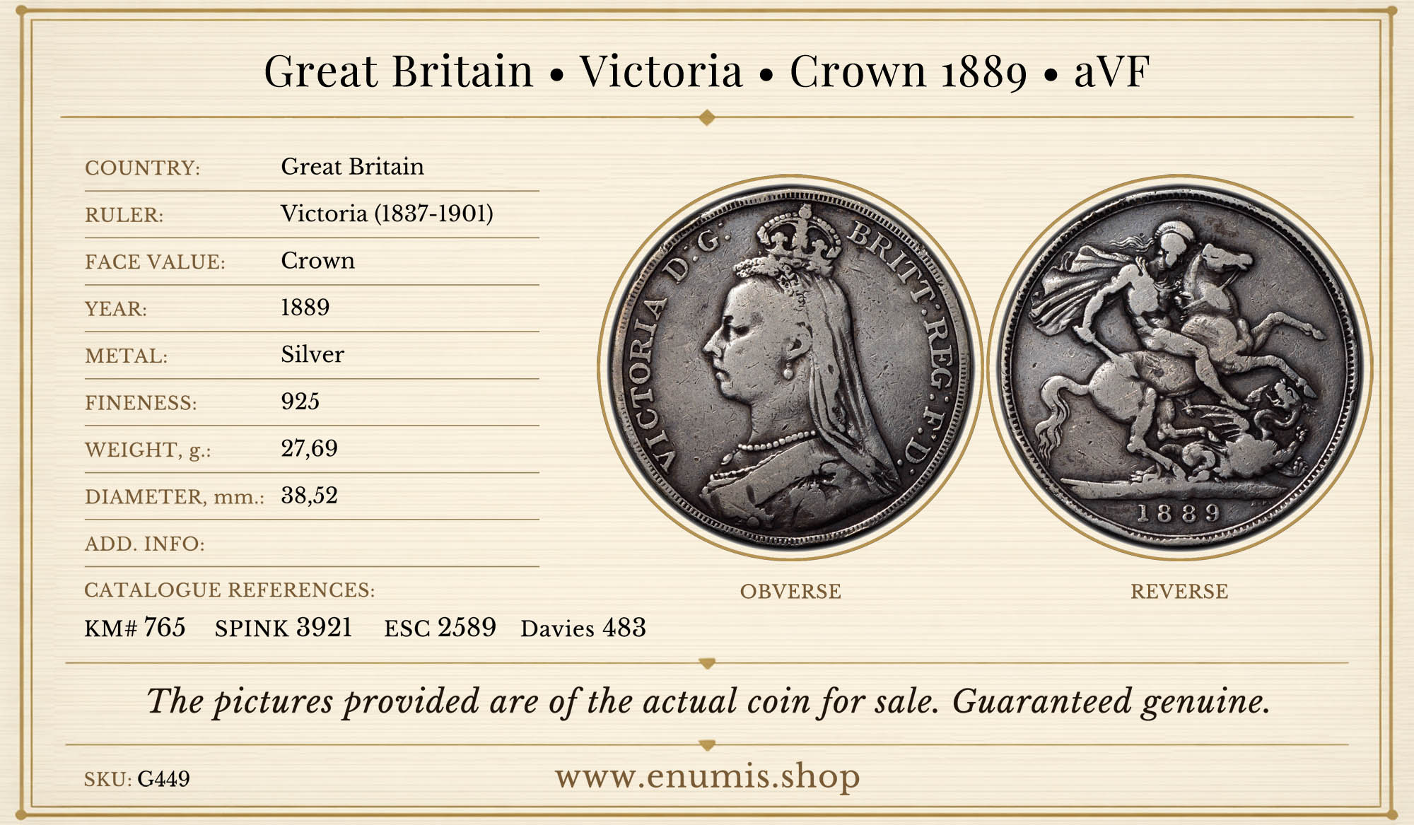 Great Britain, Victoria, Crown 1889, aVF