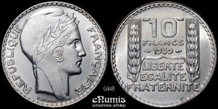 FRANCE, Third Republic, 10 Francs 1939, Turin, silver, aUNC