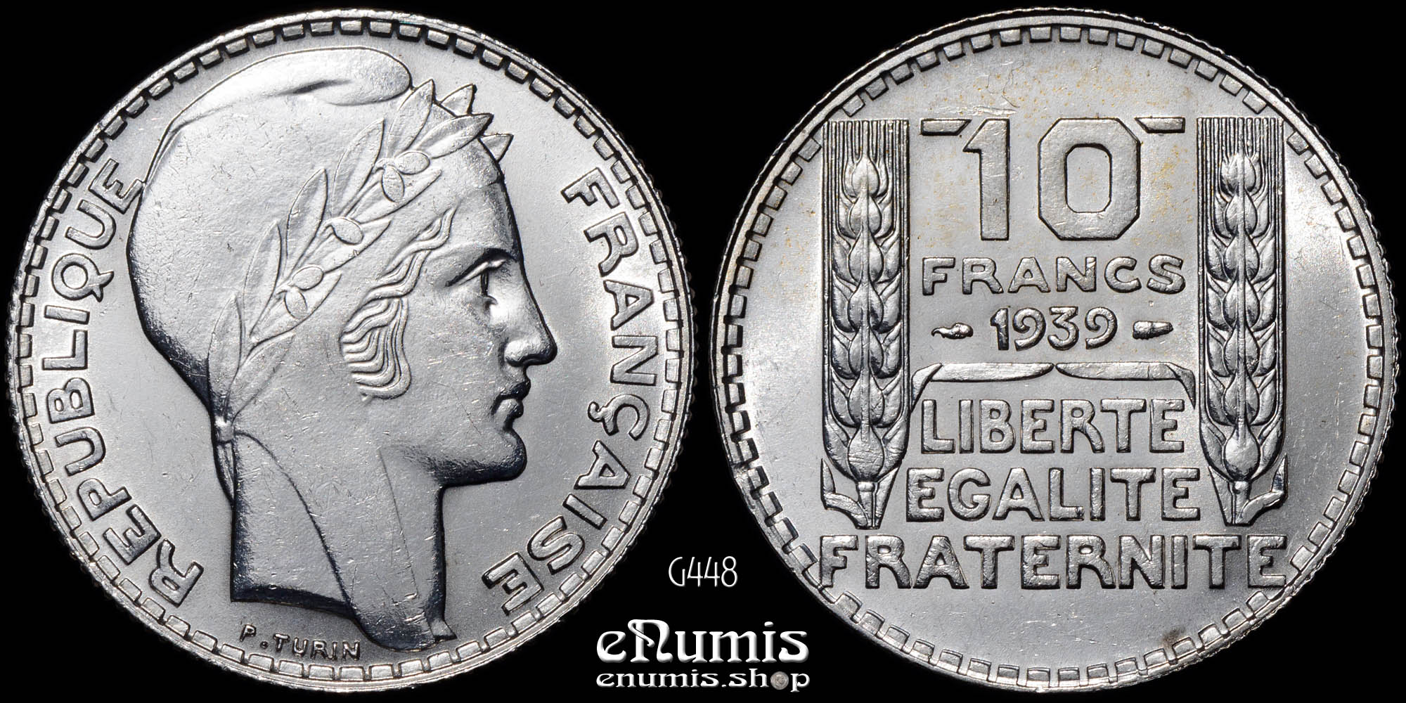 FRANCE, Third Republic, 10 Francs 1939, Turin, silver, aUNC FRANCE, Third Republic, 10 Francs 1939, Turin, silver, aUNC