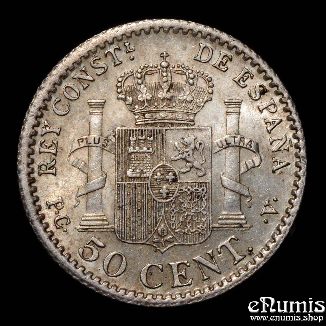 SPAIN, Alfonso XIII, 50 Centimos 1904 (1910) PC-V, UNC