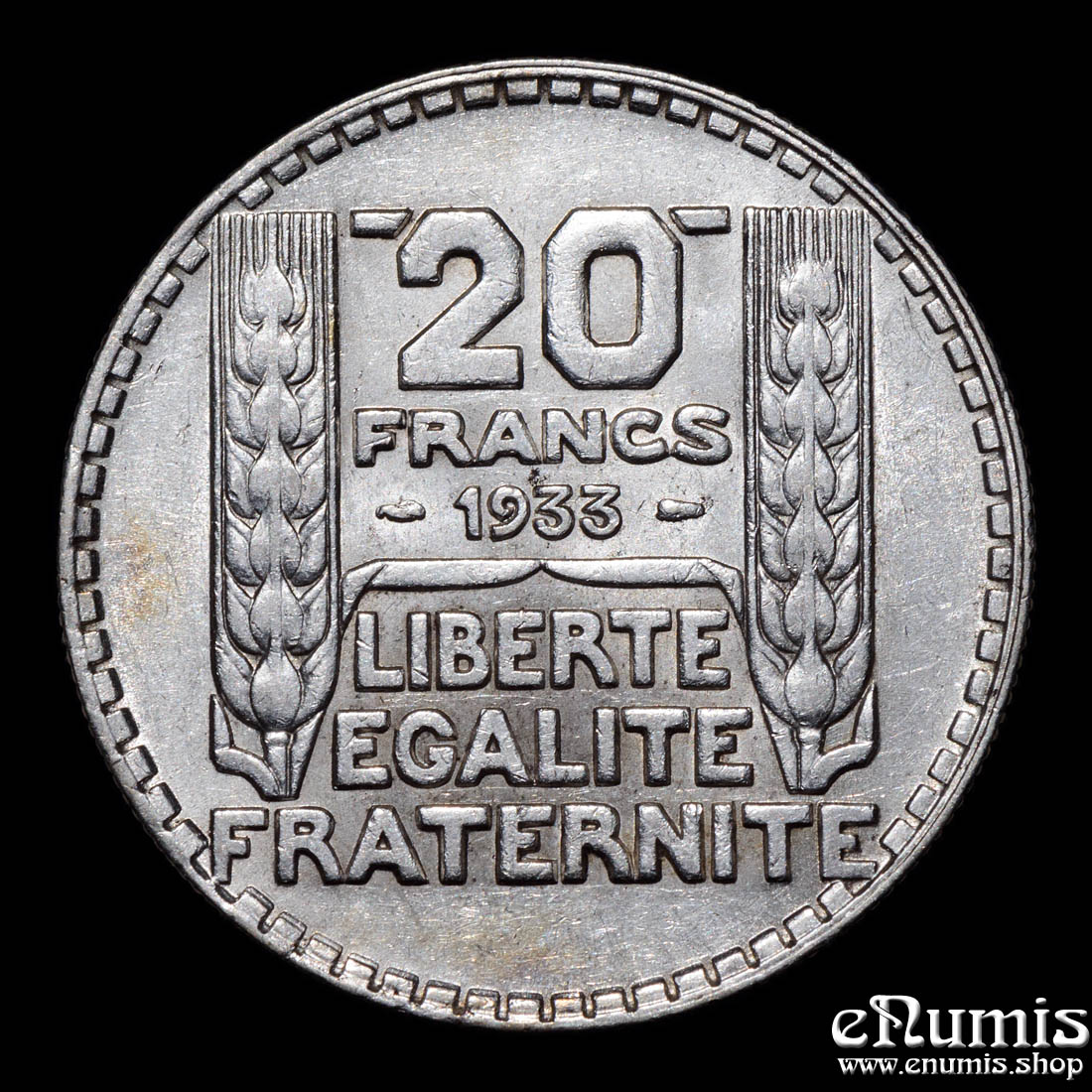 FRANCE, Third Republic, 20 Francs 1933, Turin, silver, variety, XF