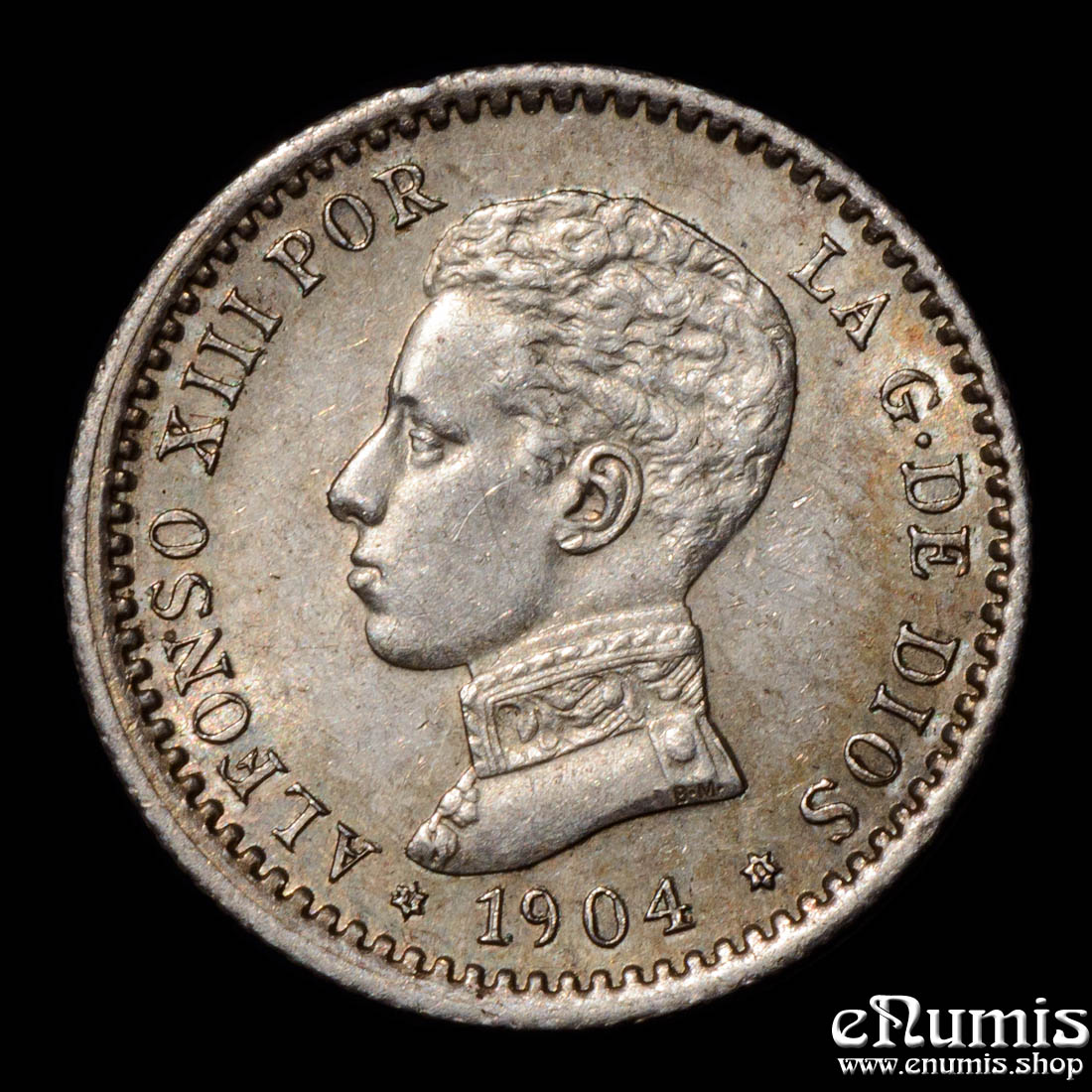 SPAIN, Alfonso XIII, 50 Centimos 1904 (1910) PC-V, UNC