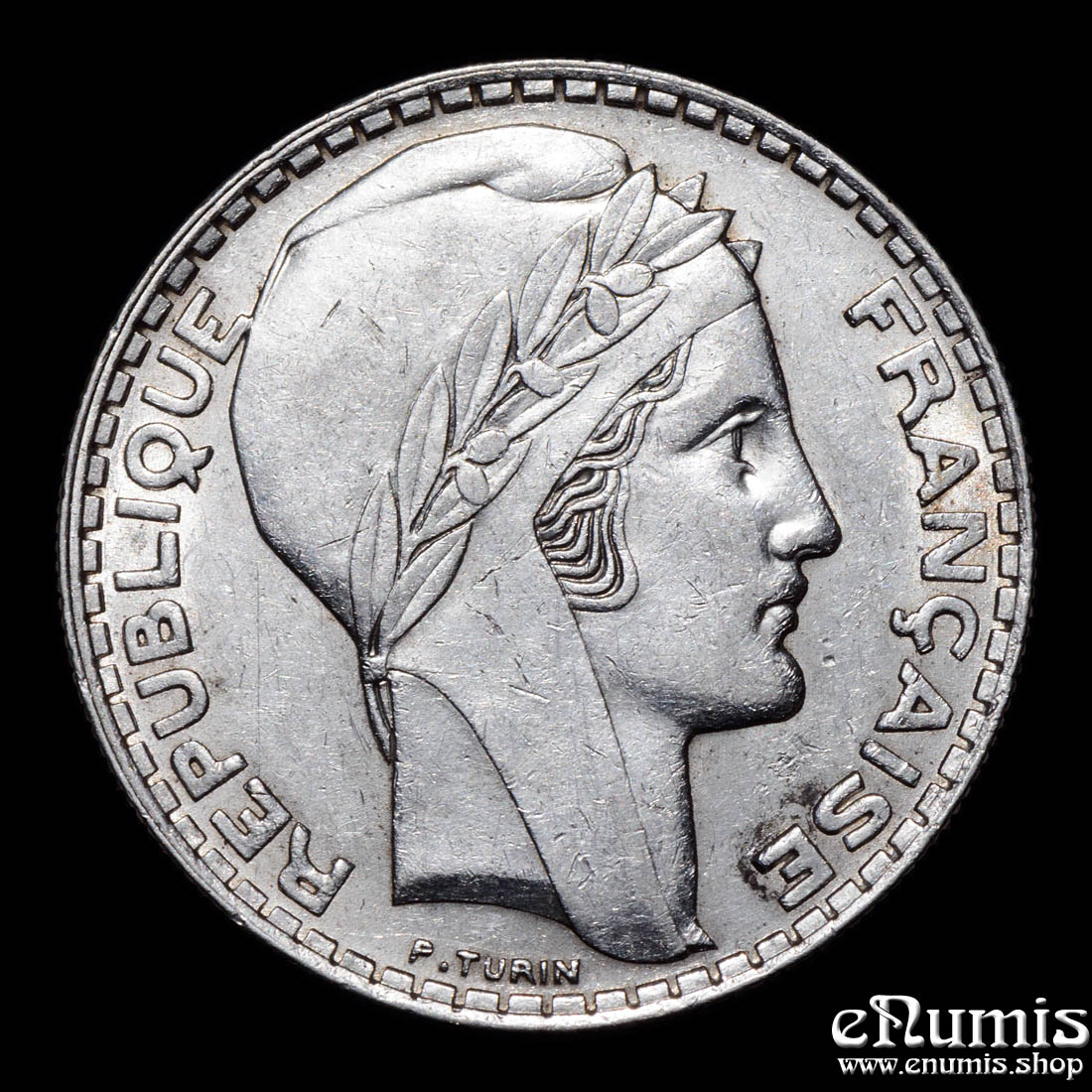 FRANCE, Third Republic, 20 Francs 1933, Turin, silver, variety, XF