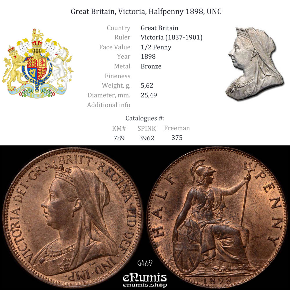 Great Britain, Victoria, Halfpenny 1898, UNC Great Britain, Victoria, Halfpenny 1898, UNC