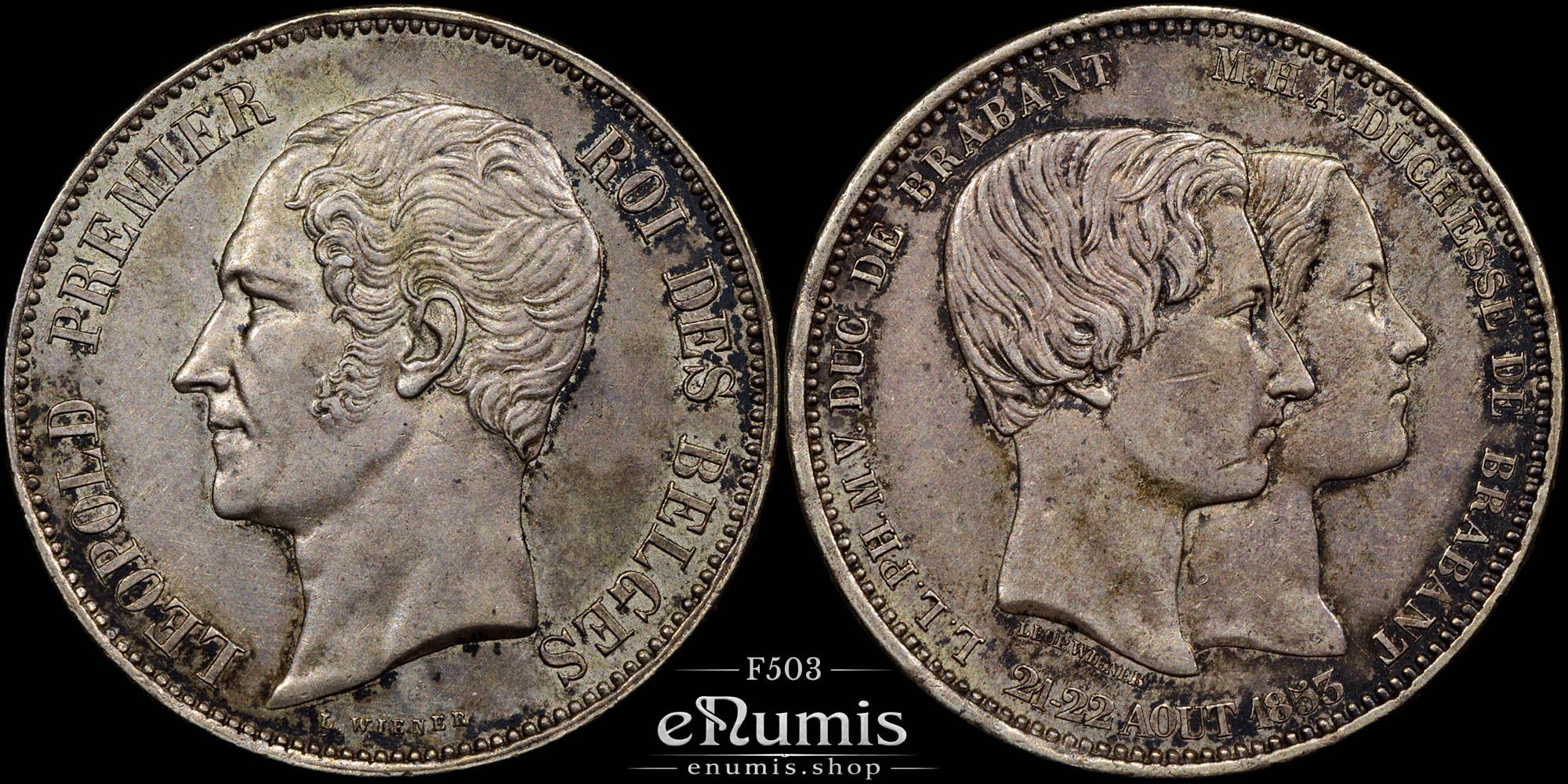 BELGIUM, Leopold I, 5 Francs 1853, Marriage of the Duke of Brabant, aUNC