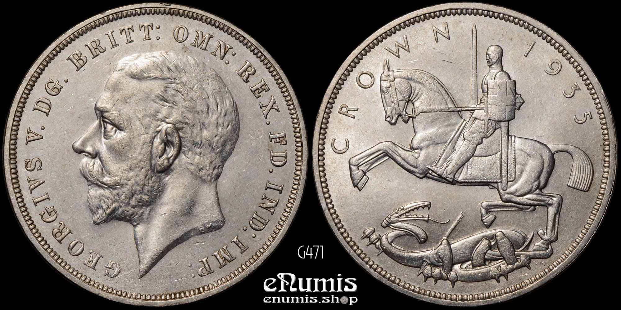 Great Britain, George V, Crown 1935, Art Deco, aUNC