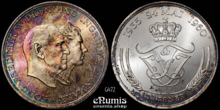 DENMARK, Frederick IX, 5 Kroner 1960, Silver Wedding Anniversary, UNC