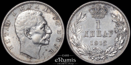 SERBIA, Peter I, 1 Dinar 1912, XF-UNC