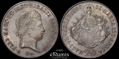 AUSTRIA, HUNGARY, Ferdinand I, 20 Kreuzer 1848 KB, Kremnitz, aUNC